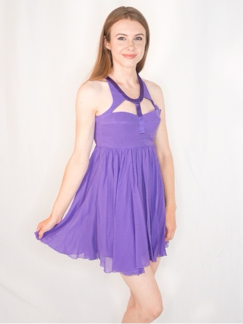 Versace for H&M Purple Silk Cutout Halter Mini Dress Sz 4